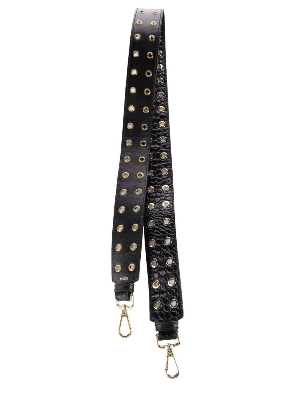 Maje Black Leather Studded Bag Strap with Gold Hardware